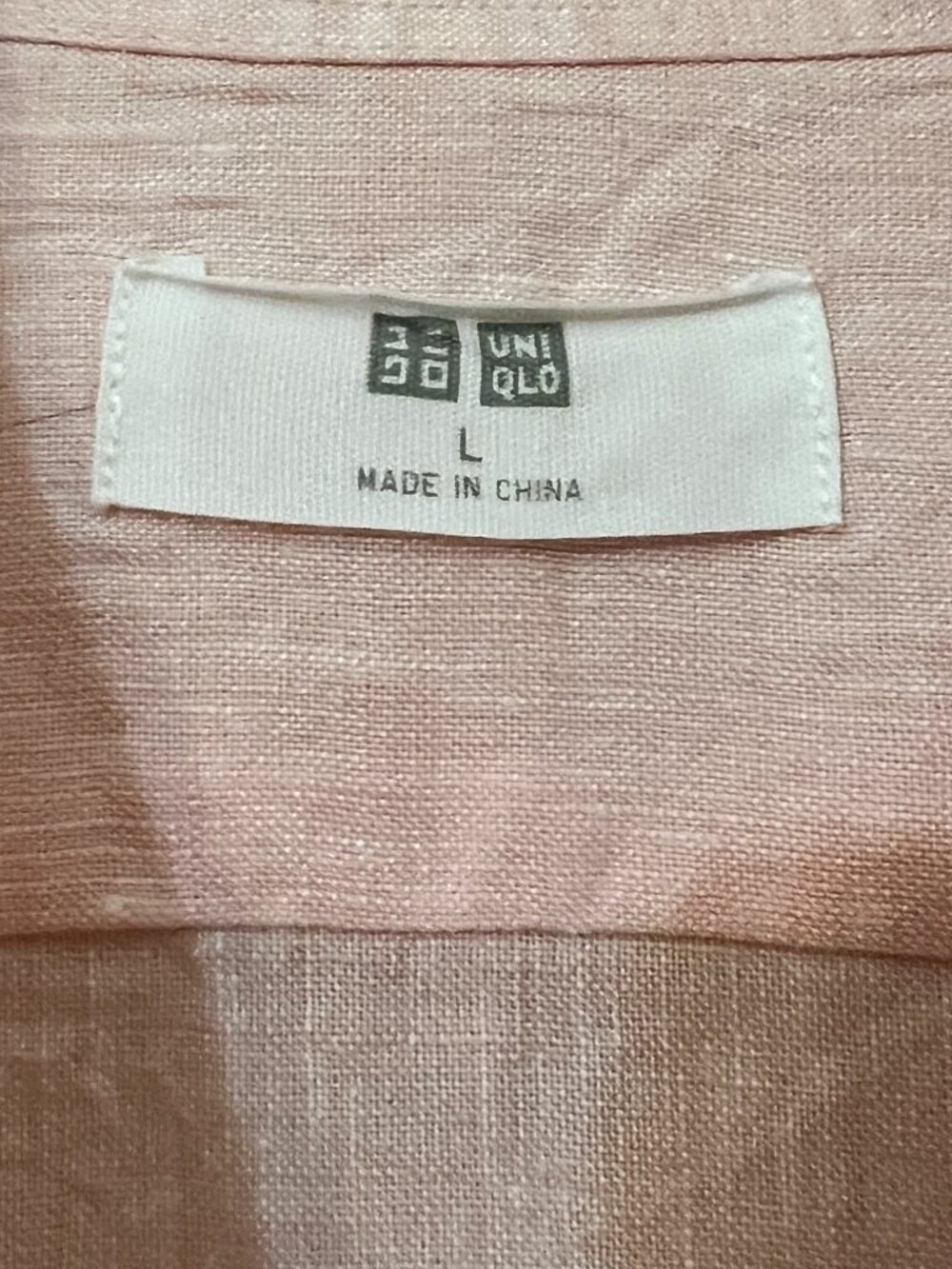 Uniqlo 100% Linen Button Up Shirt Pink Long Sleeve Men’s Size L Lightweight - Picture 4 of 9